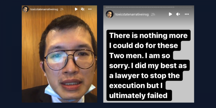 Lawyer Charles Yeo cries as his 2 clients are set to be executed