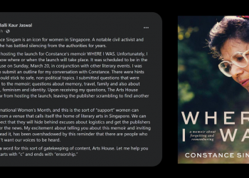 The Arts House pulls out from the launch of veteran activist Constance Singam’s memoirs