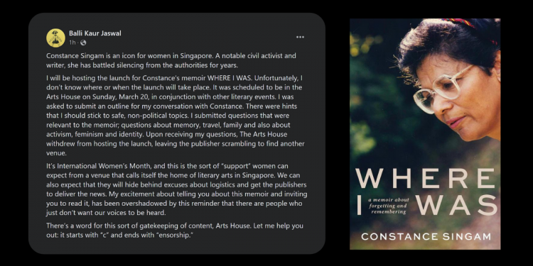 The Arts House pulls out from the launch of veteran activist Constance Singam’s memoirs