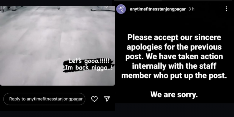 “I’m back n****” – Anytime Fitness Tanjong Pagar apologises for using n-word on Instagram