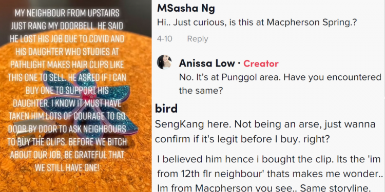 Jobless “neighbour from upstairs” sells hair-clips purportedly made by “daughter in Pathlight” in Punggol