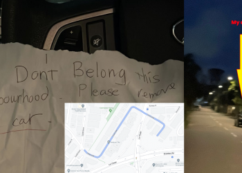 ‘You don’t belong in this neighbourhood’ – Driver angered over note received after parking along a public road in Chuan Walk, a landed estate