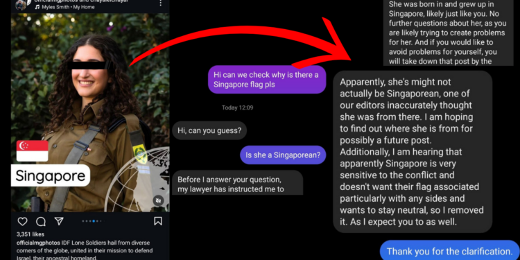 EXCLUSIVE: Why the photo of an IDF Lone Soldier with a Singapore flag was deleted by Menacham Mendel Geisinsky