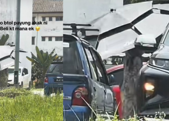 Giant Companion, Woman’s Leisurely Walk Amuses Viewers with Camping Umbrella