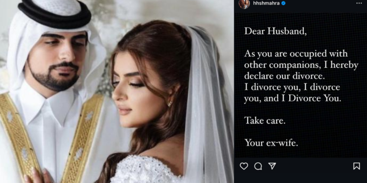 “As you are occupied with other companions, I hereby declare our divorce” – Dubai Princess Declares Divorce on Instagram