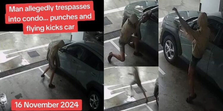 Man in Singapore allegedly trespasses into Condo before punching and kicking a car; Police Report filed