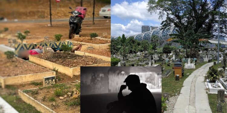 “Even After She’s Gone, He Stays by Her Side” — M’sian Man Sleeps by Mother’s Grave After Her Passing