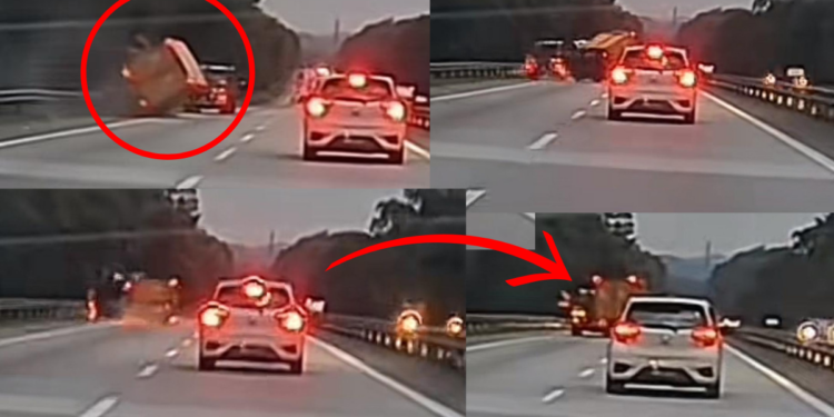 Lorry Flips Over and Rights Itself on Malaysian Highway, Shocking Netizens