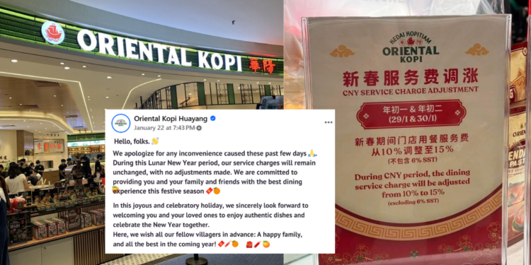 Oriental Kopi Apologizes After Backlash Over 5% Service Charge Increase During CNY