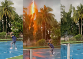 Indonesian Woman Narrowly Escapes Lightning Strike While Playing Tennis