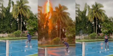 Indonesian Woman Narrowly Escapes Lightning Strike While Playing Tennis