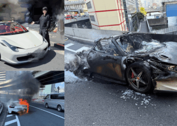 Japanese Man’s Ferrari Goes Up In Flames Just One Hour After He Bought It