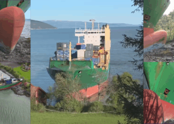 Norwegian Man Finds Cargo Ship at His Door