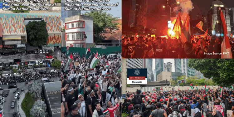 Thousands Rally Outside US Embassy in KL Over Global Sumud Flotilla Interception