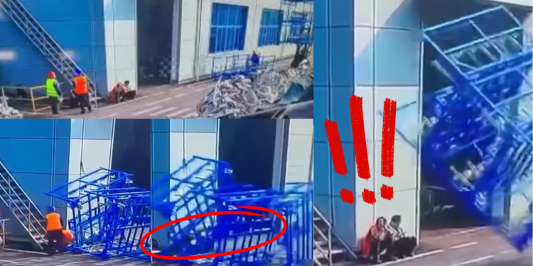 Forklift Accident Sends Heavy Metal Cages Crashing Down Onto Workers