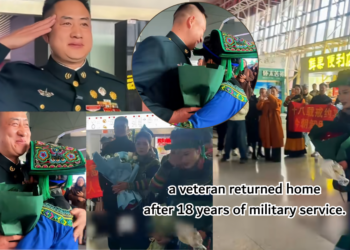 Veteran Returns Home After 18 Years and Salutes His Waiting Wife