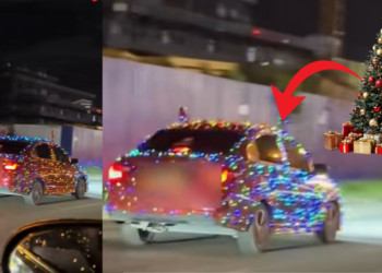 This Car Turns Heads by Becoming a Bright Moving Christmas Tree