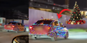 This Car Turns Heads by Becoming a Bright Moving Christmas Tree