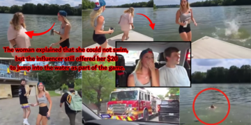 Influencer Makes Non-Swimmer Jump Into Lake for $20 on Livestream, Then Walks Away as She Struggles