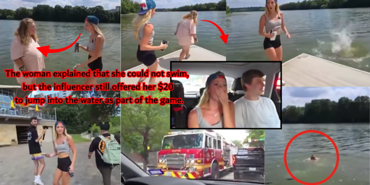 Influencer Makes Non-Swimmer Jump Into Lake for $20 on Livestream, Then Walks Away as She Struggles