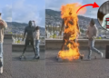 Shocking Video of Ronaldo Famous Statue Set Fire Spreads Online.