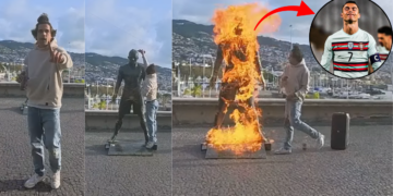 Shocking Video of Ronaldo Famous Statue Set Fire Spreads Online.