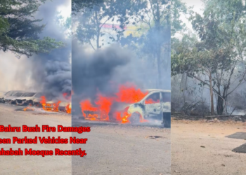 Mysterious Bush Fire Along Johor Bahru Mosque Leaves 18 Vehicles Damaged