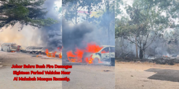 Mysterious Bush Fire Along Johor Bahru Mosque Leaves 18 Vehicles Damaged