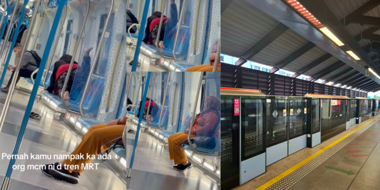 Woman Does Barefoot Exercises on MRT Seat During Morning Commute
