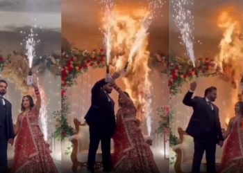 Wedding Entrance Becomes Horrifying as Cold Pyro Sparks Light Up Decorations in the Night of the Lavish Wedding.