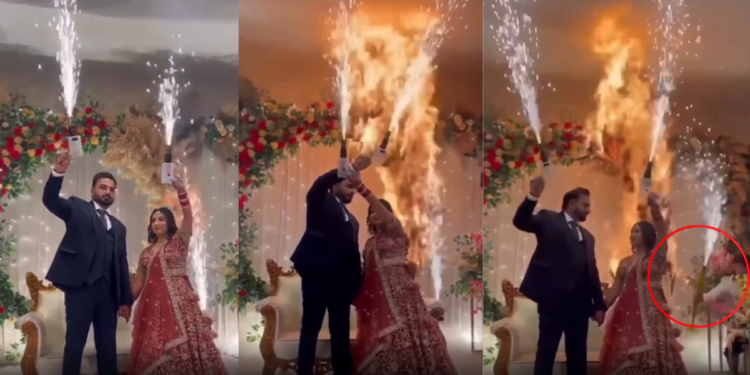 Wedding Entrance Becomes Horrifying as Cold Pyro Sparks Light Up Decorations in the Night of the Lavish Wedding.