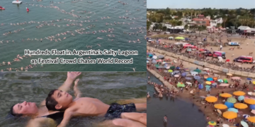 Hundreds Float Together in Argentina’s Salty Lagoon During Record Festival Event Attempt