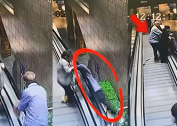 Quick Supermarket Rescue Saves Elderly Man From Dangerous Escalator Fall