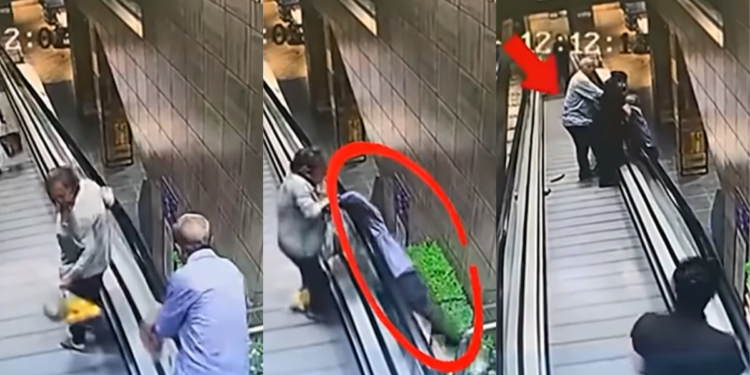 Quick Supermarket Rescue Saves Elderly Man From Dangerous Escalator Fall