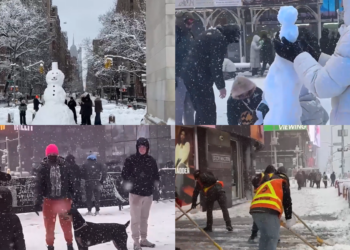 Blizzard bites the Big Apple! – New Yorkers hit Times Square as rare bomb cyclone brings city to a standstill