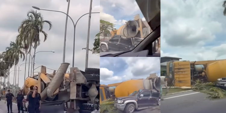 Fatal Crash Near Sibu School: Cement Mixer Crushes Pickup, 60-Year-Old Dies at Scene