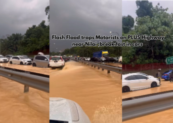 Nilai PLUS Highway Flood Forces Motorists to Break Fast in Cars