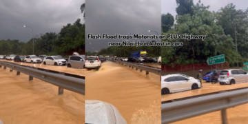 Nilai PLUS Highway Flood Forces Motorists to Break Fast in Cars