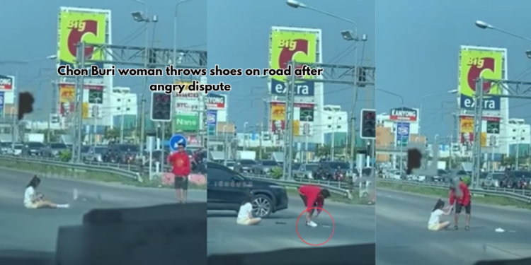 Chon Buri Woman Throws Shoes on Busy Road After Angry Argument