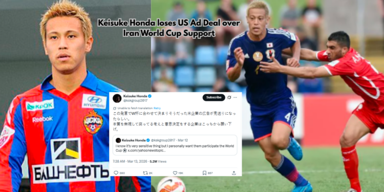 Keisuke Honda Loses US Advertising Deal After Supporting Iran in World Cup