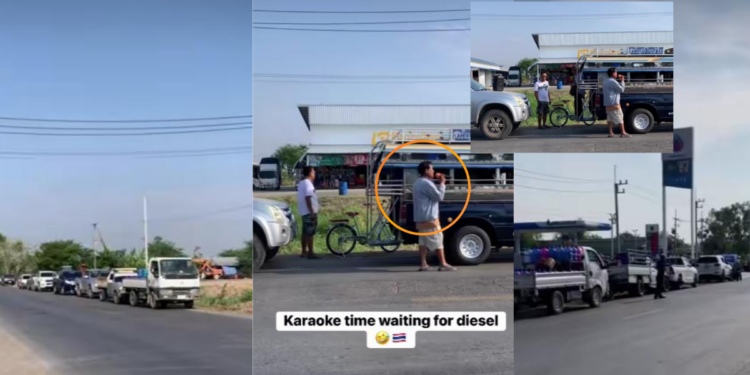 Karaoke Party Breaks Out in Thailand Fuel Queue While Waiting for Diesel
