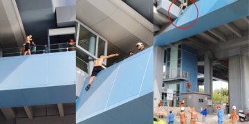 Foreign Man Safely Rescued After Standing on Edge of MRT Station Building