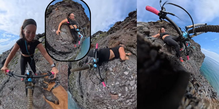 Cyclist Narrowly Escapes Cliff Fall During Terrifying Ride Captured on Camera