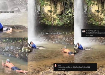 Viral Video Shows Older Couple Sharing Romantic Moment at Indonesia Waterfall