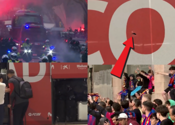Drama on and off the pitch! – 10-man Barcelona stunned by Atletico Madrid in UCL quarter-final first leg as home ultras attack visitors’ bus