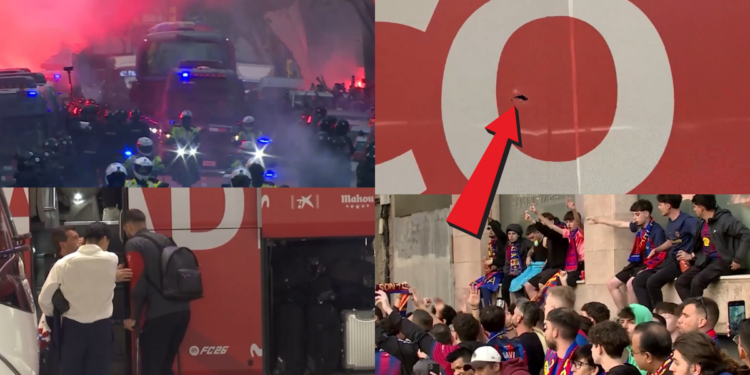Drama on and off the pitch! – 10-man Barcelona stunned by Atletico Madrid in UCL quarter-final first leg as home ultras attack visitors’ bus