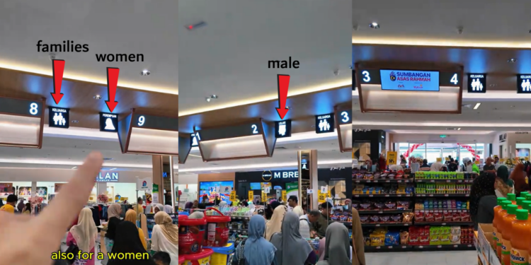 Separate Checkout Counters For Men, Women, and Families In Malaysian Supermarket