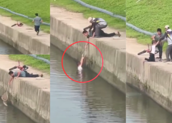Brave Rescuer Saves Drowning Child After A Bicycle Accident in a Deep Canal