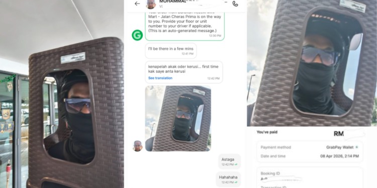 Grab rider carries a stool on his head after earning a viral Chairman nickname online