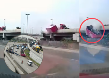 Speeding Trailer Loses Container on Busy Road, Shocking Drivers in Malaysia